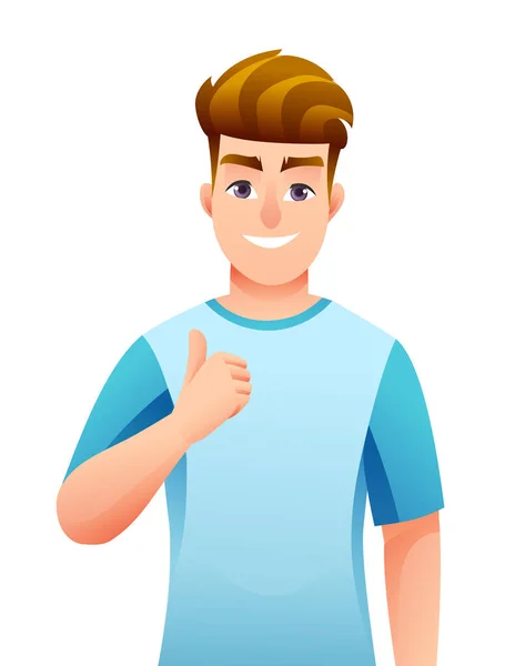 Happy Man Showing Thumbs Gesture Cartoon Character — Stockový vektor