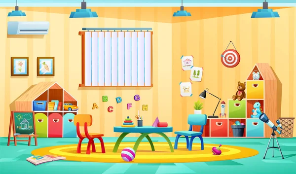 Kindergarten Aula Diseño Interiores Ilustración Dibujos Animados — Vector de stock