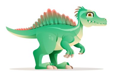 Beyaz arkaplanda izole edilmiş şirin spinosaurus dinozor vektör çizimi