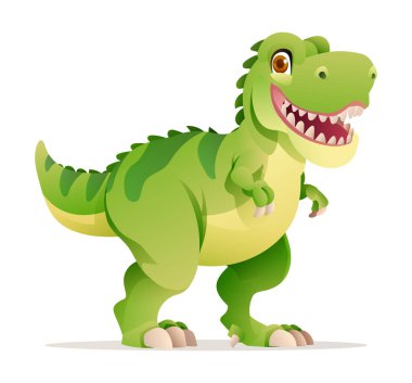 Şirin Tyrannosaurus Rex karikatür çizimi. T-Rex dinozoru beyaz arka planda izole edildi