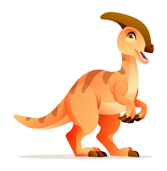 Söt Parasaurolophus Dinosaurie Tecknad Illustration Isolerad Vit Bakgrund — Stock vektor