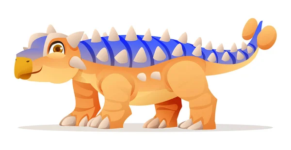 Söt Ankylosaurus Dinosaurie Tecknad Illustration Isolerad Vit Bakgrund — Stock vektor
