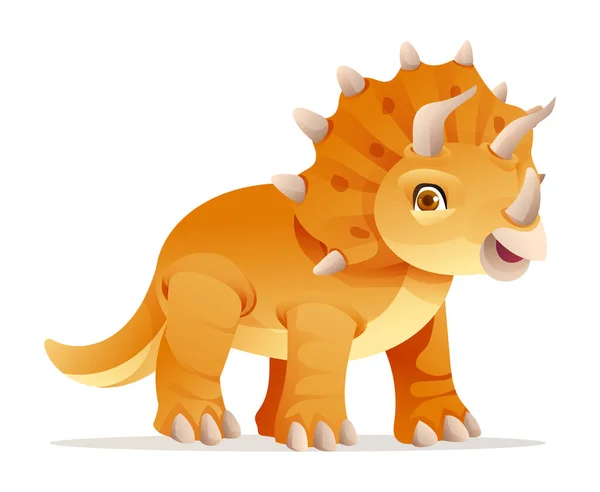 Симпатичная Иллюстрация Динозавра Трицератопса Белом Фоне — стоковый вектор