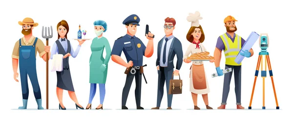 Group People Different Occupation Profession Characters — Stock Vector