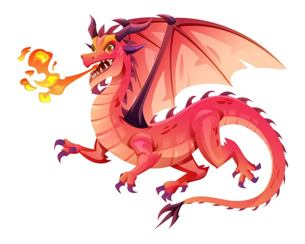 Dragon Rouge Crachant Feu Vecteur Illustration — Image vectorielle