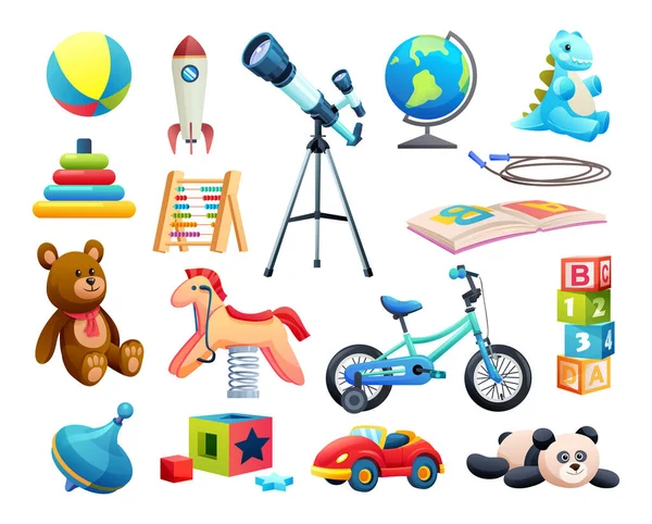 Conjunto Brinquedos Para Crianças Ilustração Vetorial Desenhos Animados — Vetor de Stock