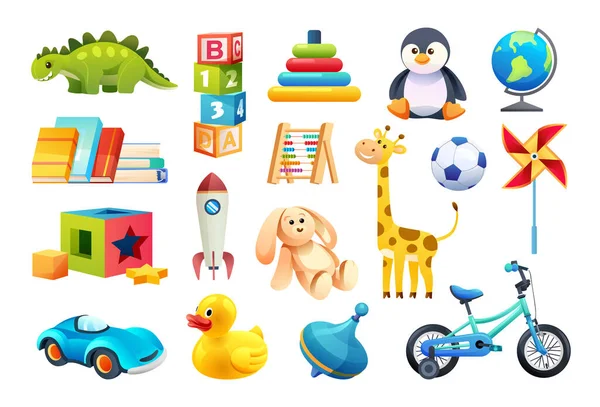 Conjunto Brinquedos Infantis Estilo Dos Desenhos Animados — Vetor de Stock