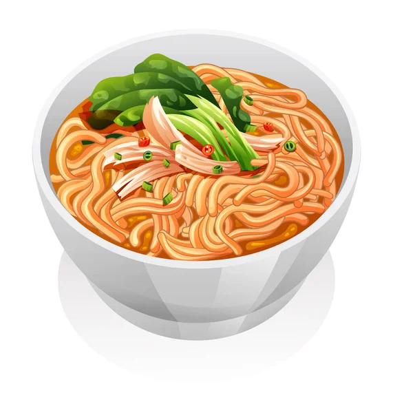 Chicken Noodle Soup Vegetables White Bowl Vector Illustration — Stock Vector
