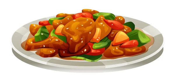 Schweinefleisch Süß Und Sauer Illustration Des Chinesischen Nahrungsmittelvektors — Stockvektor