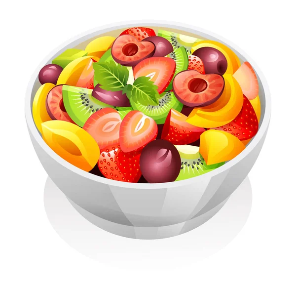 Bir Kase Vektör Çiziminde Sağlıklı Taze Meyve Salatası — Stok Vektör