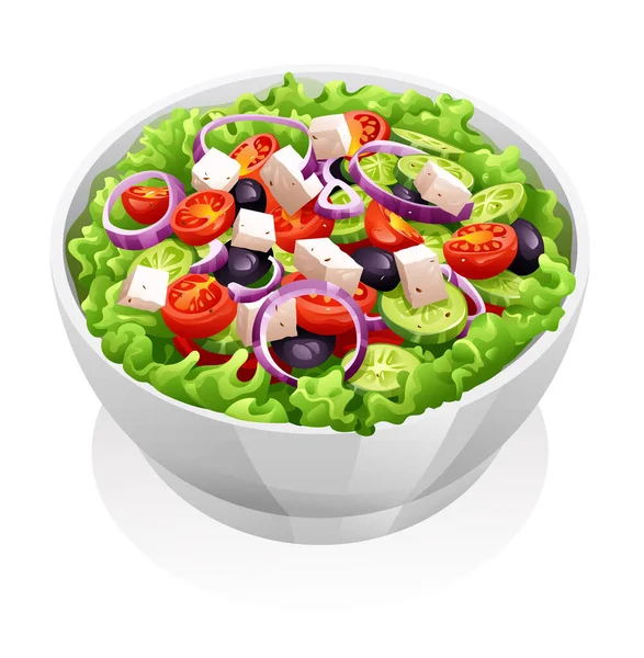 Salat Mit Käse Und Frischem Gemüse Vektorillustration Griechischer Salat — Stockvektor