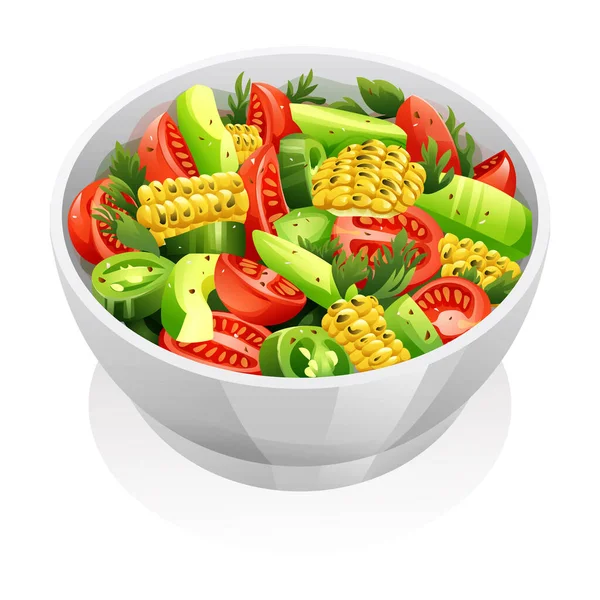Salad Grilled Corn Avocado Tomato Vector Illustration — Stock Vector