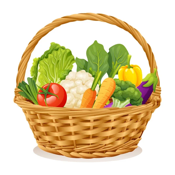 Panier Osier Avec Illustration Vectorielle Légumes — Image vectorielle