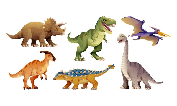 Dinossauros Conjunto Caracteres Estilo Cartoon —  Vetores de Stock