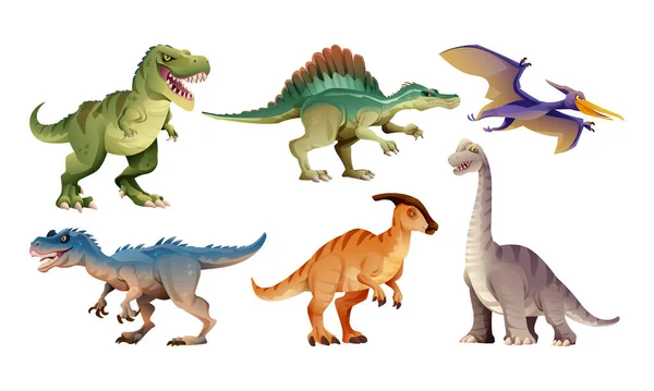 Zestaw Znaków Dinozaurów Stylu Kreskówki — Wektor stockowy