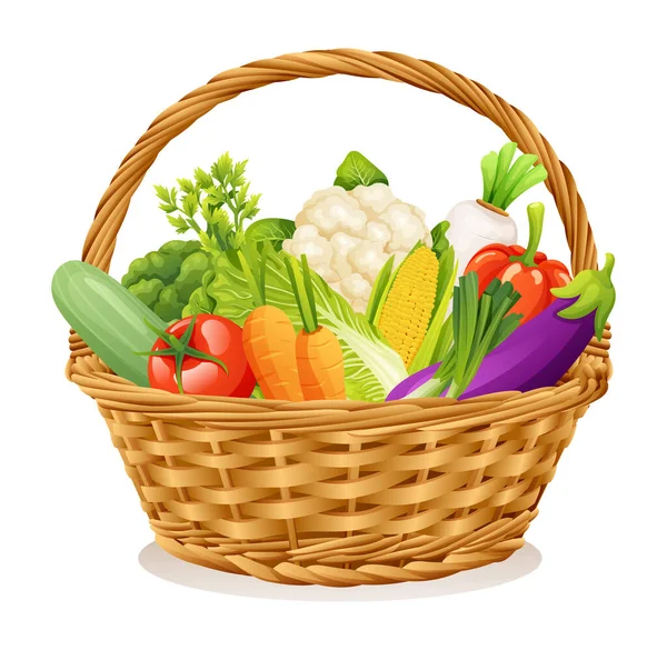 Wicker Basket Vegetables Isolated White Background Vector Illustration — Stock Vector