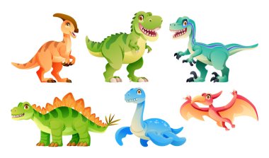 Set of cute dinosaur characters vector cartoon illustration clipart