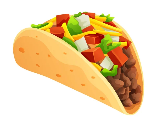 Taco Dengan Daging Sayuran Dan Tortilla Ilustrasi Vektor Makanan Meksiko - Stok Vektor