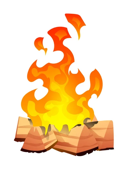 Burning Bonfire Wood Cartoon Illustration — Stock Vector