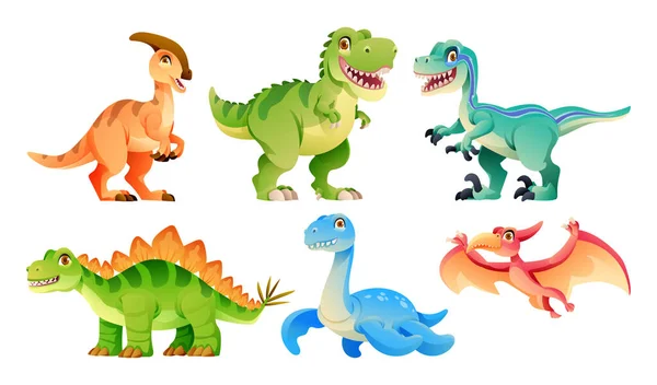 Set Van Schattige Dinosaurus Tekens Vector Cartoon Illustratie — Stockvector