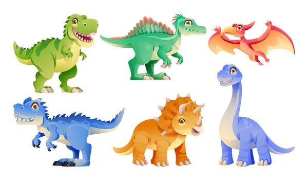 Set Van Schattige Dinosaurus Personages Cartoon Stijl — Stockvector