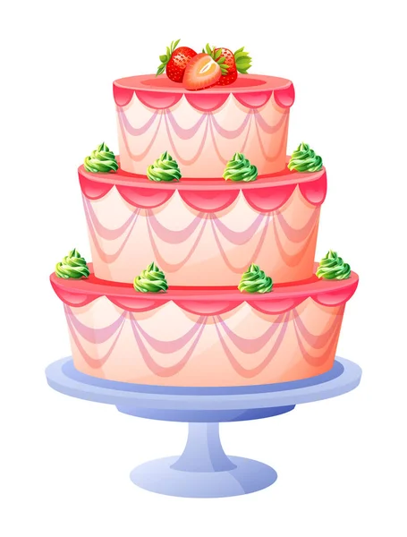 带有草莓载体的生日蛋糕 白色背景下分离 — 图库矢量图片