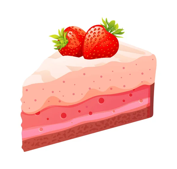 Slice Strawberry Cake Vector Isolated White Background Slice Cake Cartoon — Stock Vector