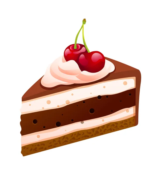 Slice Black Forest Cake Vector Isolated White Background Slice Cake — Stock Vector
