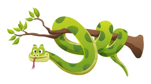 被白色背景隔离的树枝上的卡通蛇 — 图库矢量图片