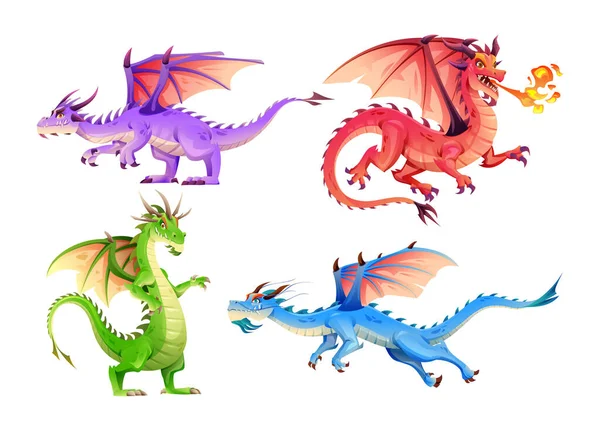 Jeu Caractères Dragons Dans Style Dessin Animé — Image vectorielle