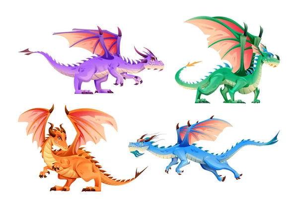 Ensemble Personnages Dragon Dans Style Dessin Animé — Image vectorielle