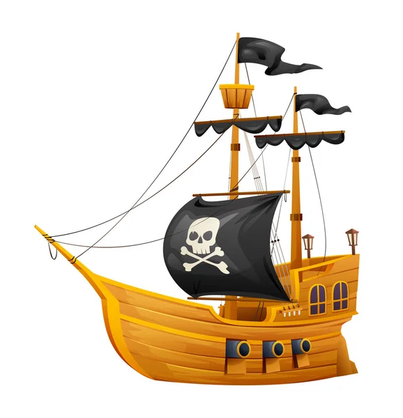Trä Pirat Fartyg Vektor Illustration Isolerad Vit Bakgrund — Stock vektor