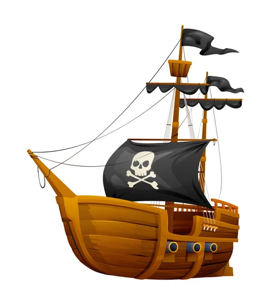 Pirat Fartyg Tecknad Illustration Isolerad Vit Bakgrund — Stock vektor