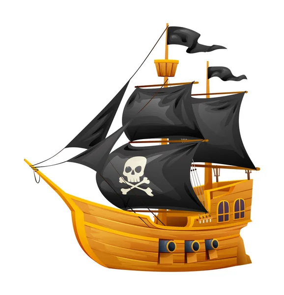 Trä Pirat Fartyg Illustration Tecknad Stil — Stock vektor