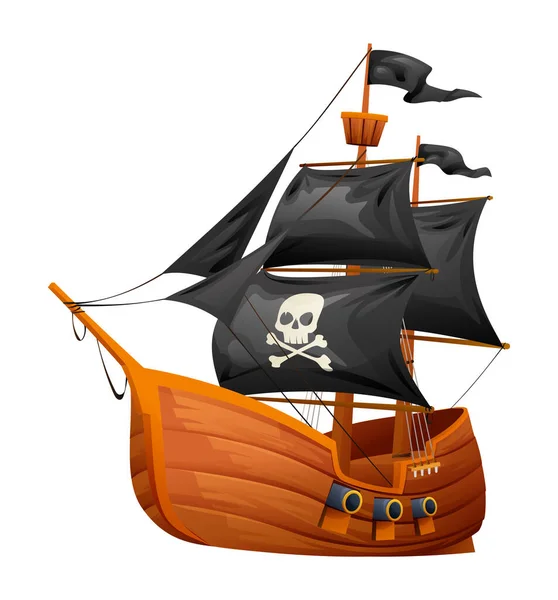 Illustration Piratskepp Trä Tecknad Segelfartyg Isolerad Vit Bakgrund — Stock vektor