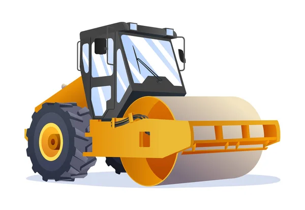 Steamroller Compactor Vector Illustration Heavy Machinery Construction Vehicle Isolated White — Stock Vector