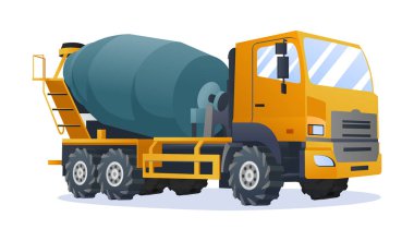 Beton karıştırıcı kamyon vektör çizimi. Beyaz arkaplanda ağır makineli inşaat aracı izole edildi