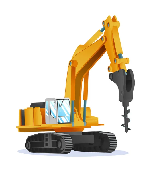 Drill Excavator Vector Illustration Heavy Machinery Construction Vehicle Isolated White — Stock Vector