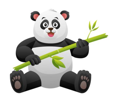 Elinde bambu çizimi olan sevimli panda.