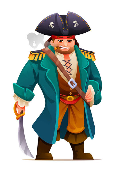 Pirate holding a sword. Cartoon character design illustration