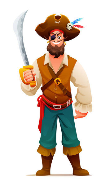 Pirate holding a sword cartoon character design illustration