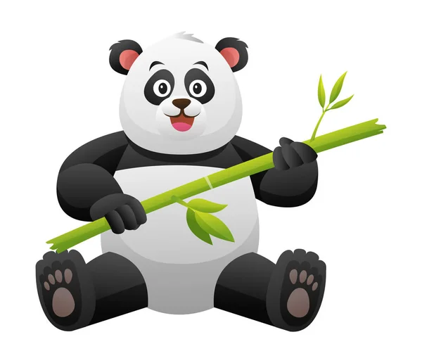 Lindo Panda Sosteniendo Ilustración Dibujos Animados Bambú — Archivo Imágenes Vectoriales