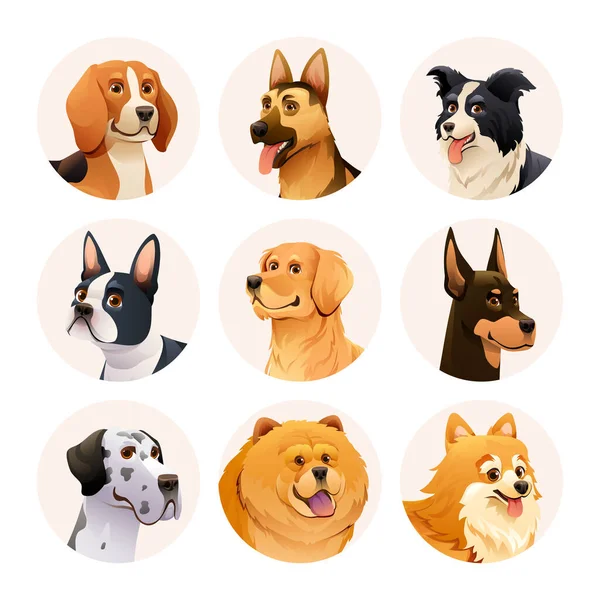 Set Personaggi Avatar Cani Raccolta Diverse Razze Canine Illustrazione Cartone — Vettoriale Stock