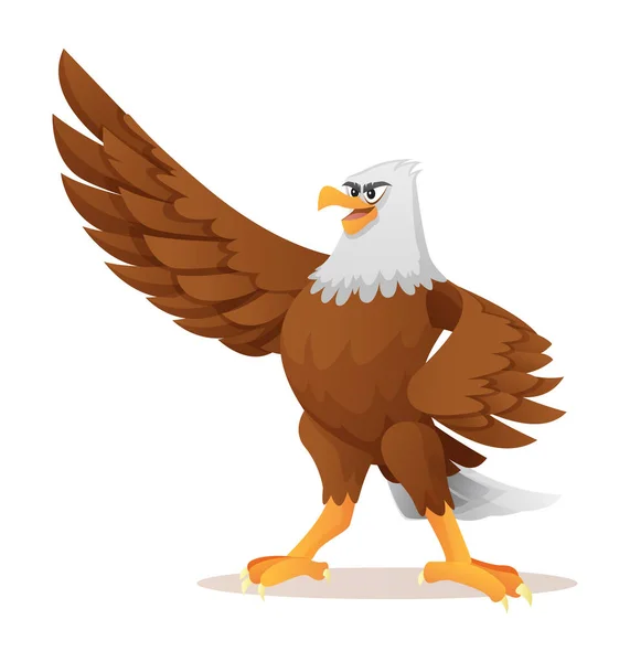 Cartoon Eagle Waving Wing Illustration Isolated White Background — Stock Vector