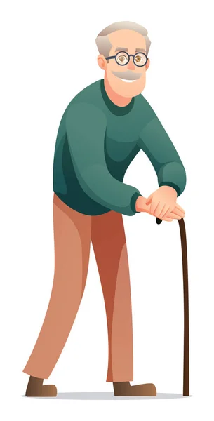 杖を持つ老人 祖父キャラクターイラスト — ストックベクタ
