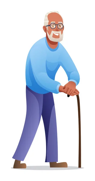 杖を持つ老人 祖父キャラクターイラスト — ストックベクタ