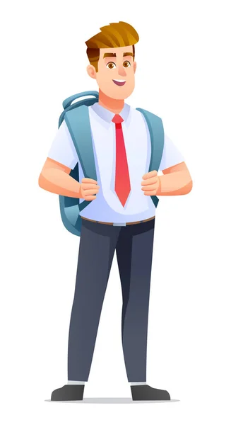 Menino Escola Uniforme Mochila Desenhos Animados Personagem Vetor Ilustração —  Vetores de Stock