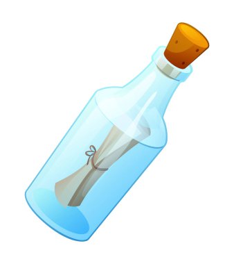 Beyaz arkaplanda izole edilmiş bir şişe karikatüründeki mesaj