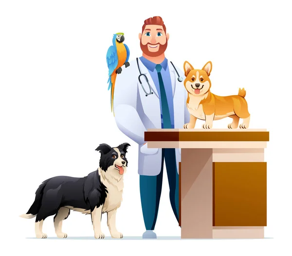 Vétérinaire Avec Illustration Vectorielle Animaux Mignons — Image vectorielle