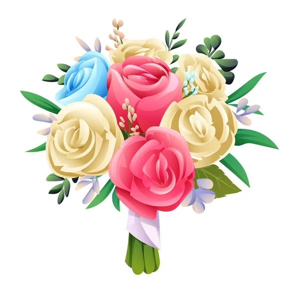 Red White Blue Roses Bouquet Isolated White Background Vector Illustration — Stock Vector